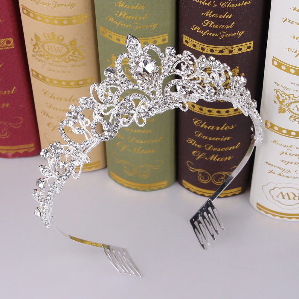 Rhinestone Crown Headband - White Silver
