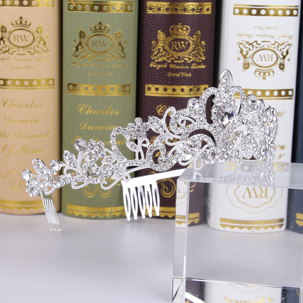 Rhinestone Crown Headband - White Silver