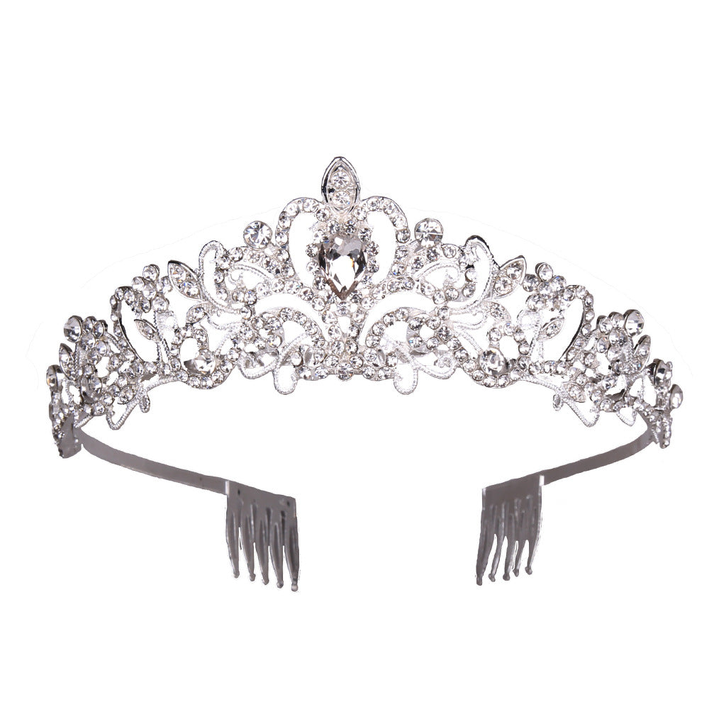 Rhinestone Crown Headband - White Silver
