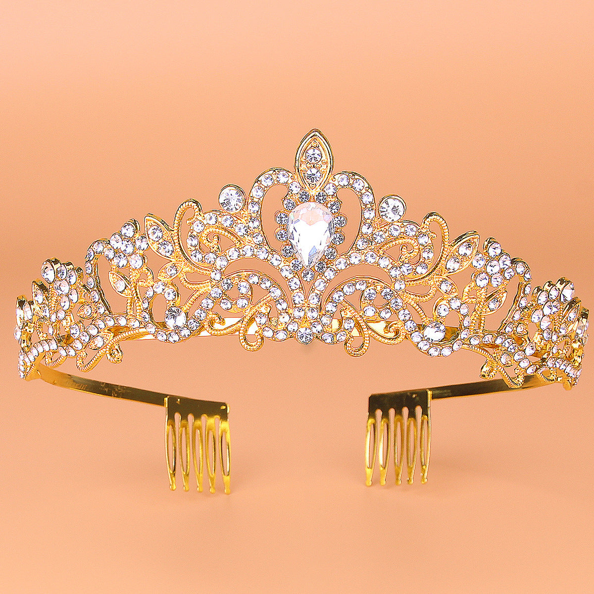 Rhinestone Crown Headband - White Silver