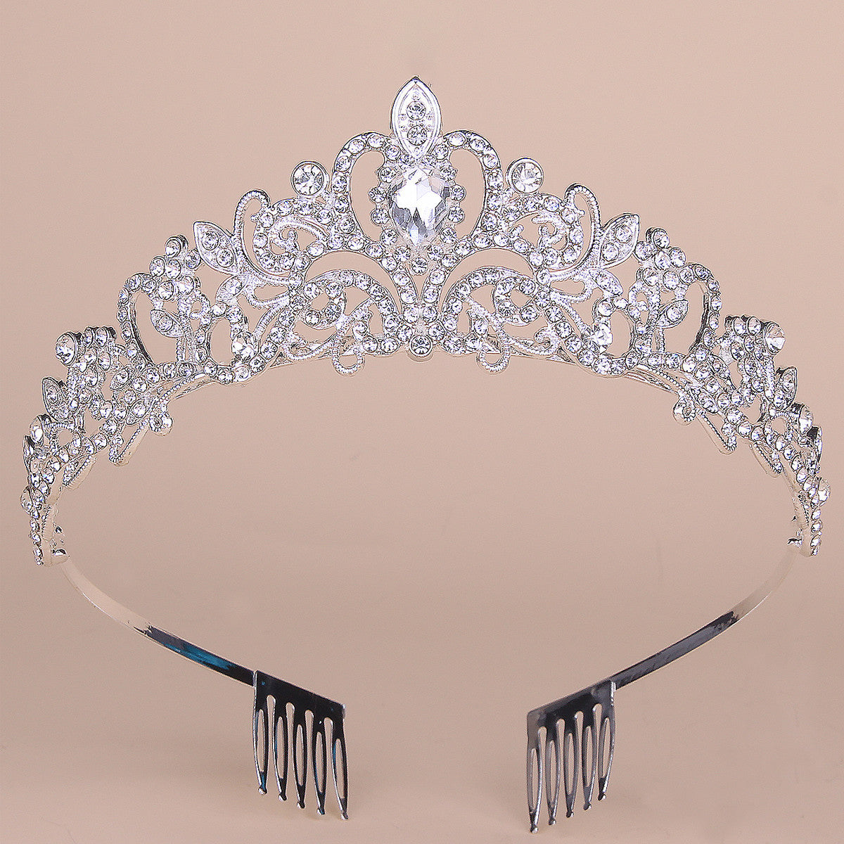 Rhinestone Crown Headband - White Silver