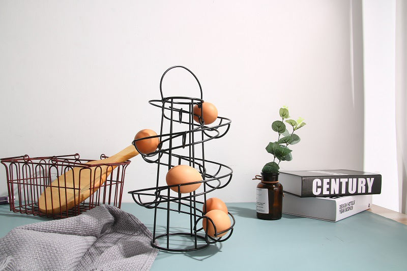 Spiral Egg Rack Basket Wrought Iron Kitchen Storage Organizer