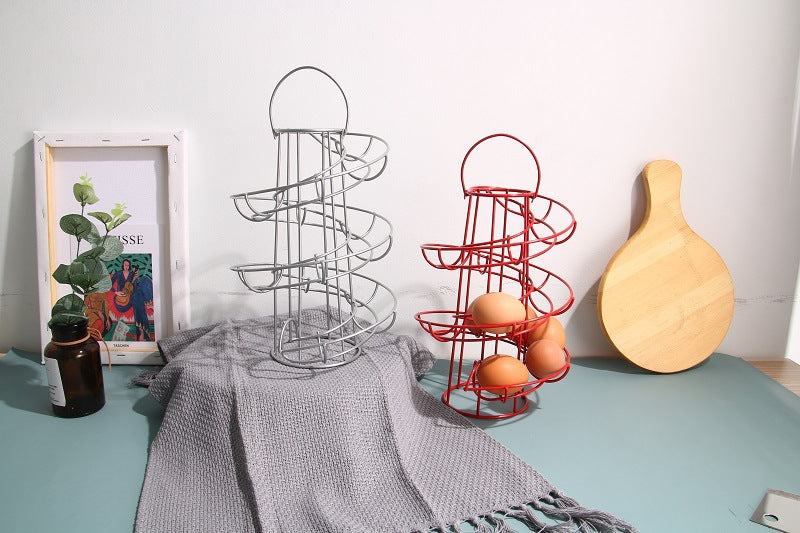 Spiral Egg Rack Basket Wrought Iron Kitchen Storage Organizer