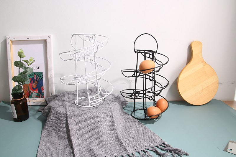 Spiral Egg Rack Basket Wrought Iron Kitchen Storage Organizer
