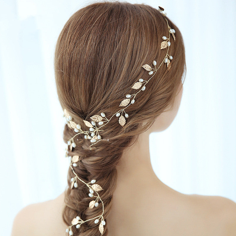 Bridal Headband with Gold Leaves Wedding Hair Accessory for Women