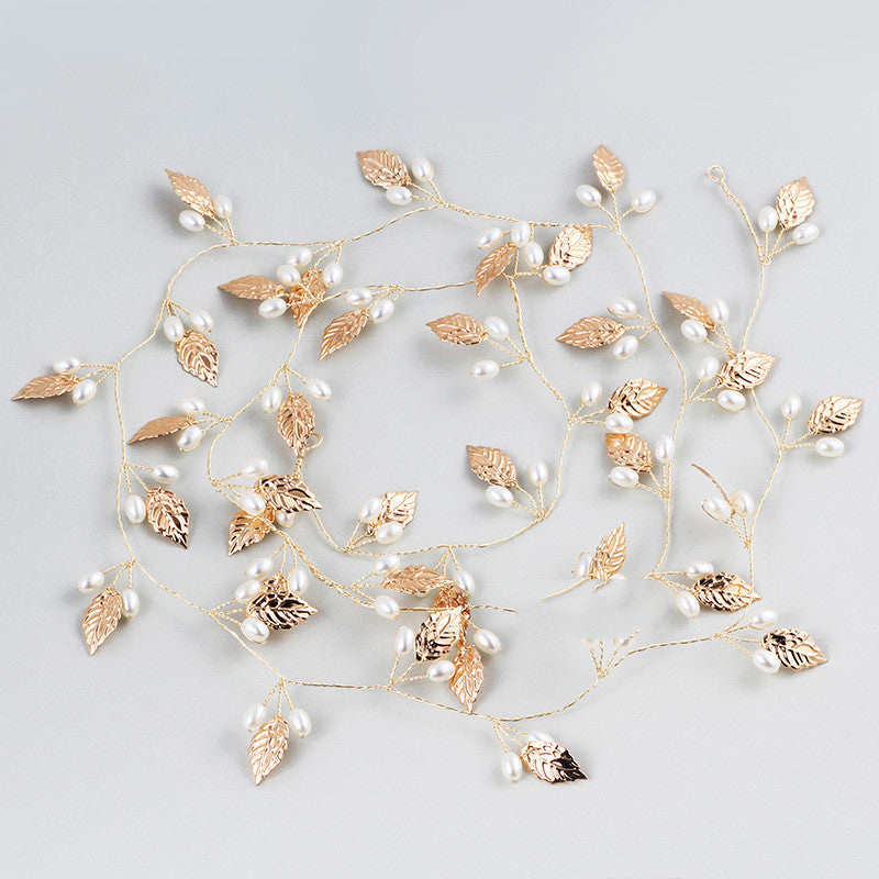 Bridal Headband with Gold Leaves Wedding Hair Accessory for Women