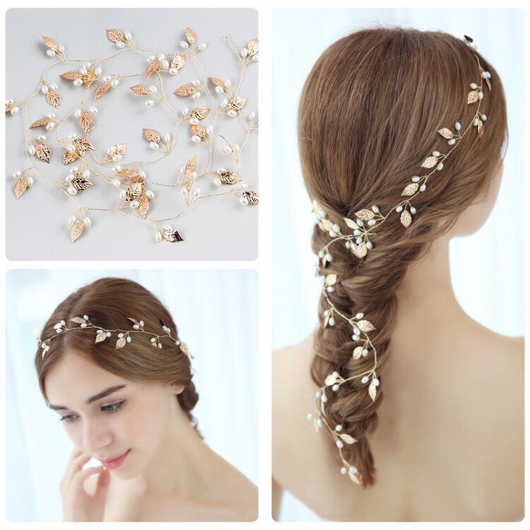 Bridal Headband with Gold Leaves Wedding Hair Accessory for Women
