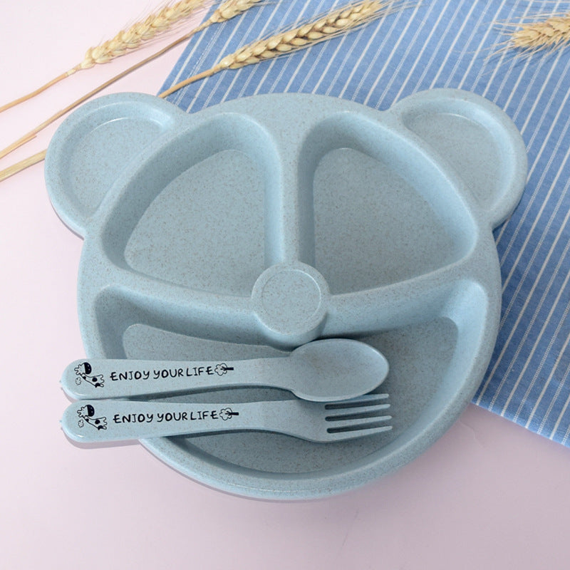 Wheat Straw Children's Dinner Plate Set with Fork and Spoon - Durable Eco-Friendly Kitchenware