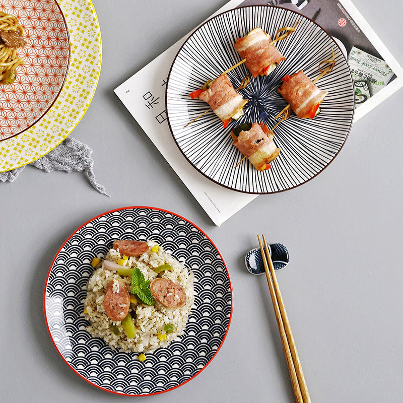 Large Ceramic Rice Dishes Set - Japanese Flat Porcelain Serving Plates