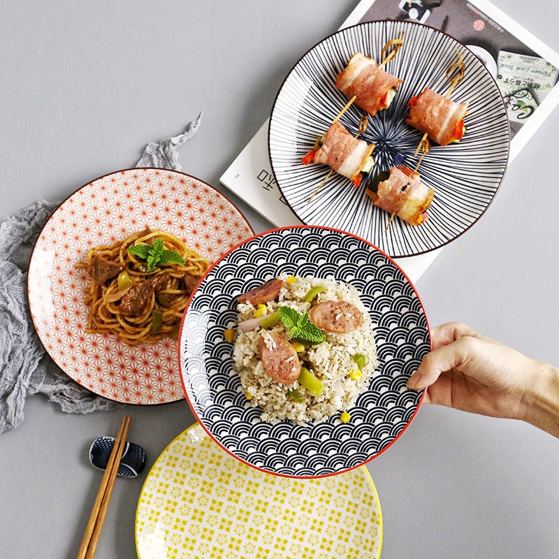 Large Ceramic Rice Dishes Set - Japanese Flat Porcelain Serving Plates