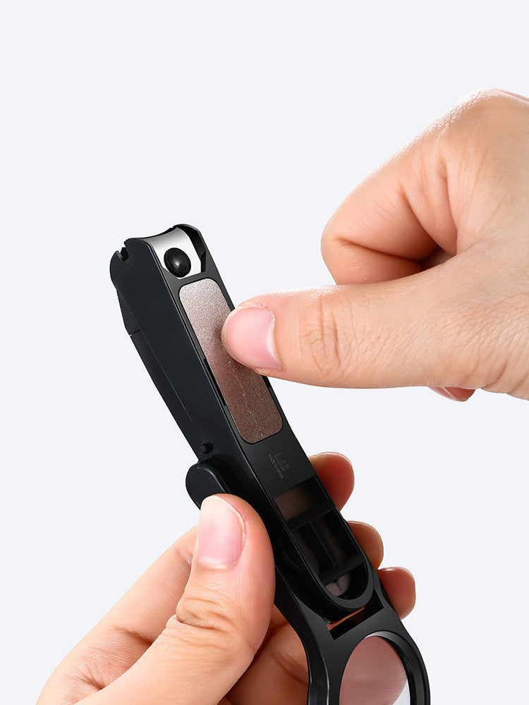 Splash-Proof Nail Clippers with Magnifying Glass - Black