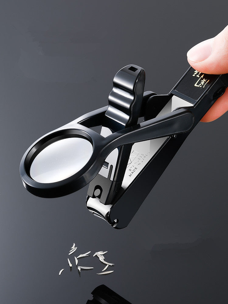 Splash-Proof Nail Clippers with Magnifying Glass - Black