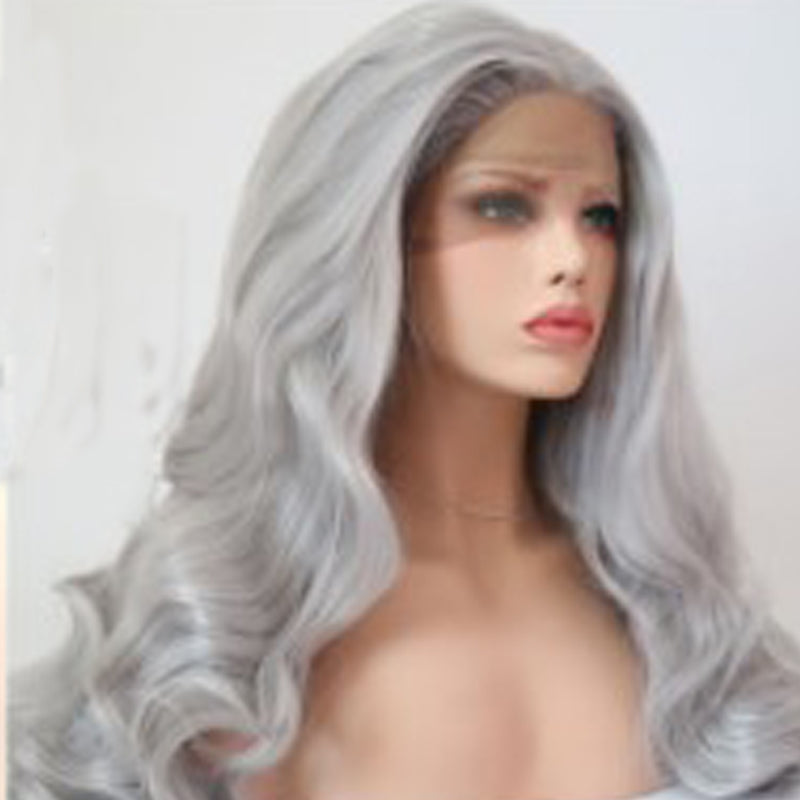 Silver Grey Long Curly Wig with High-Temperature Wire for Ladies