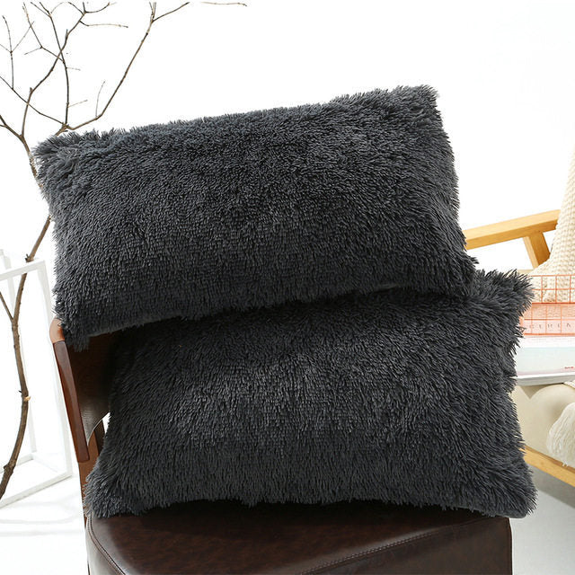 Winter Plush Pillowcase Set - Fluffy Long Plush & Velvet Bedding