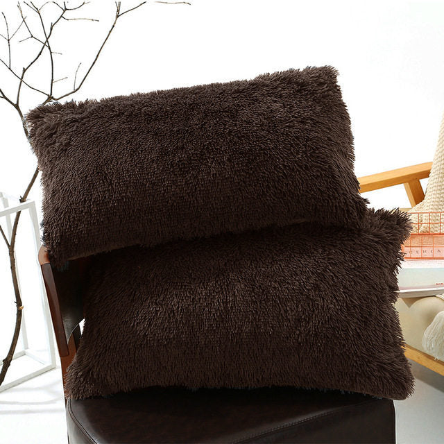 Winter Plush Pillowcase Set - Fluffy Long Plush & Velvet Bedding