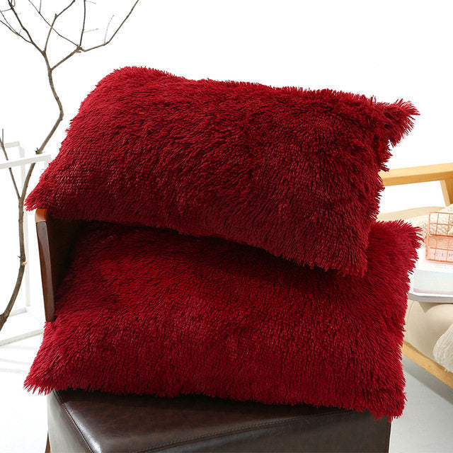 Winter Plush Pillowcase Set - Fluffy Long Plush & Velvet Bedding