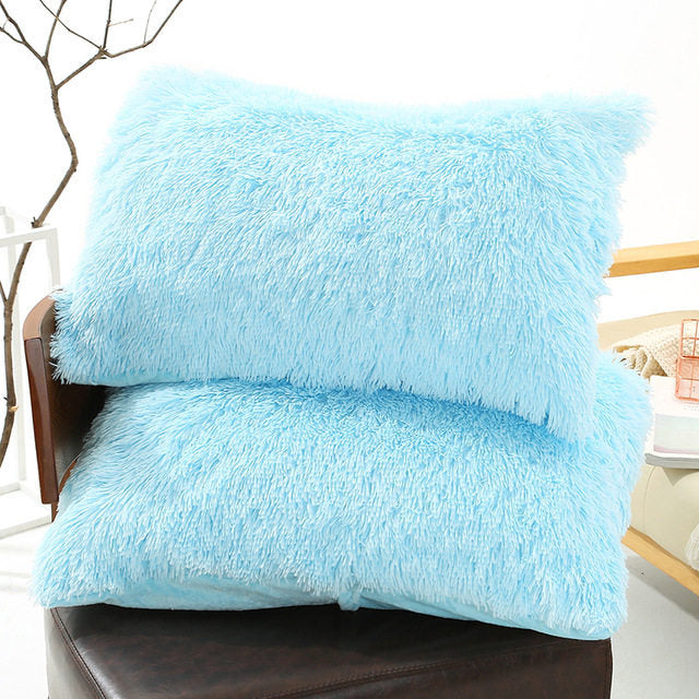 Winter Plush Pillowcase Set - Fluffy Long Plush & Velvet Bedding