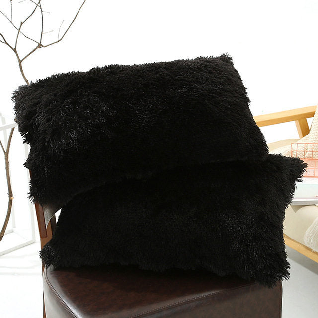 Winter Plush Pillowcase Set - Fluffy Long Plush & Velvet Bedding