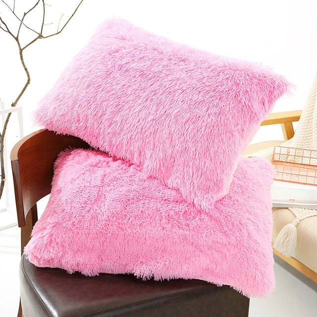 Winter Plush Pillowcase Set - Fluffy Long Plush & Velvet Bedding