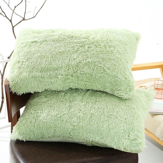 Winter Plush Pillowcase Set - Fluffy Long Plush & Velvet Bedding