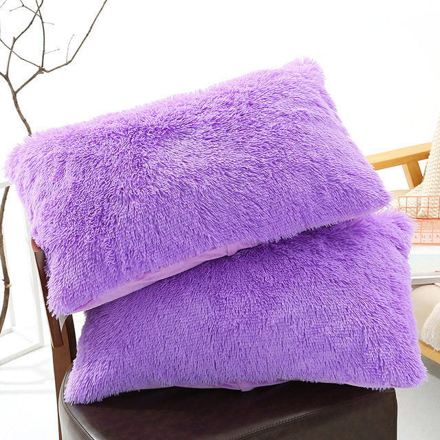 Winter Plush Pillowcase Set - Fluffy Long Plush & Velvet Bedding