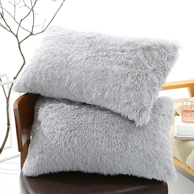 Winter Plush Pillowcase Set - Fluffy Long Plush & Velvet Bedding