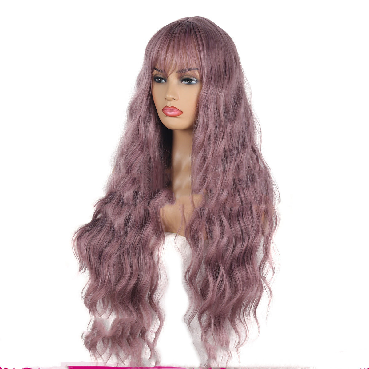 Split Bangs Synthetic Wig - Long Curly Hair High Temperature Fiber