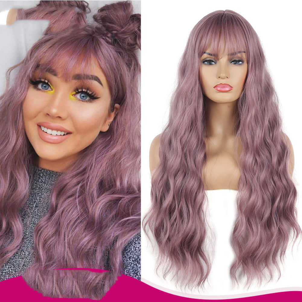 Split Bangs Synthetic Wig - Long Curly Hair High Temperature Fiber