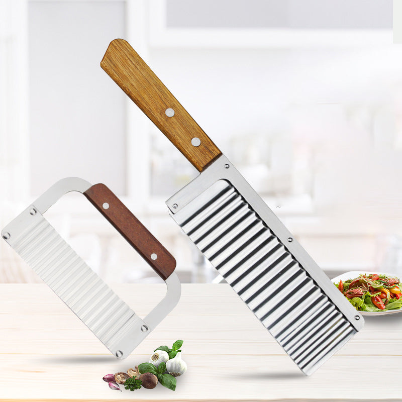 Multifunctional Vegetable Cutter Knife with Wooden Handle - Wave & Cut Styles