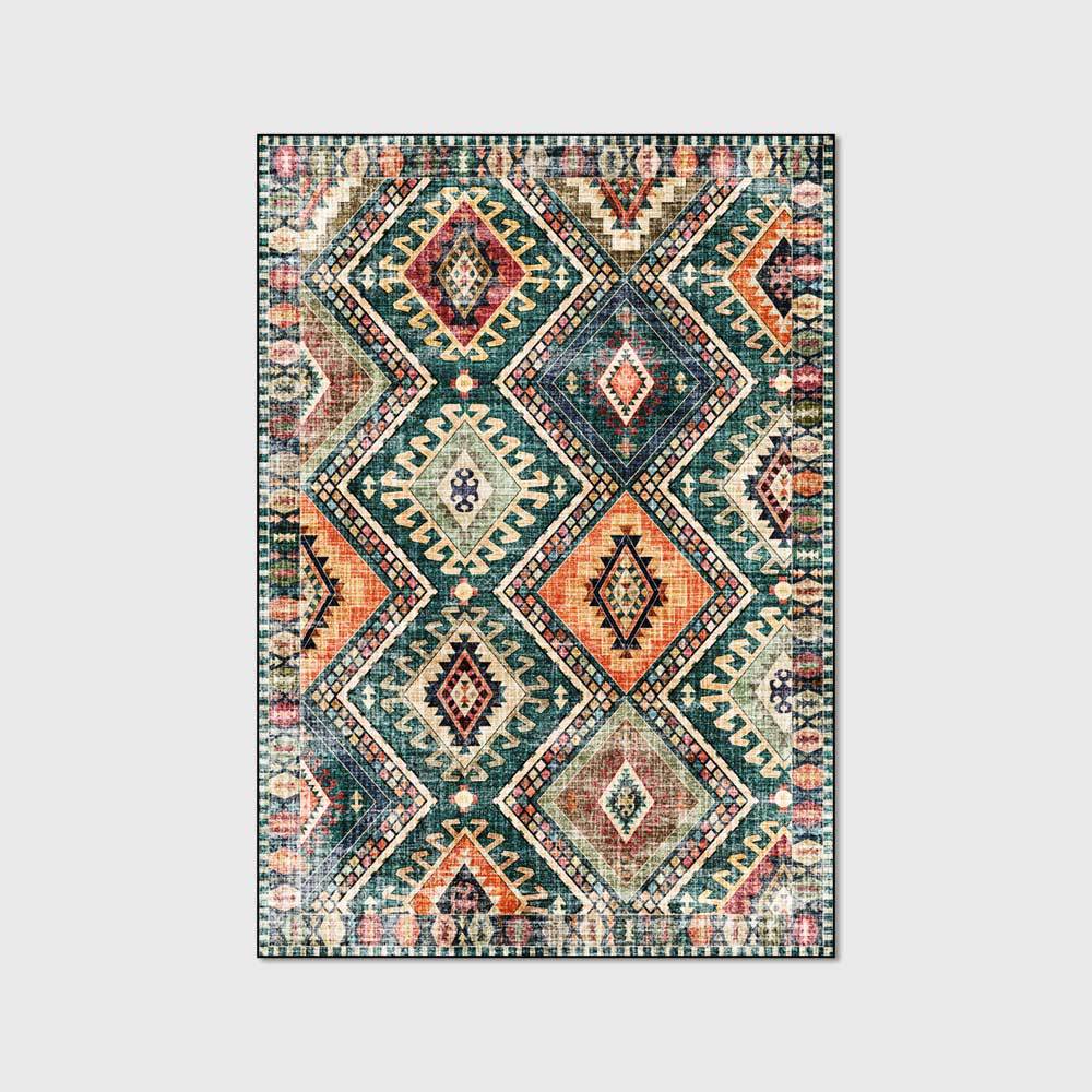 Green Geometric Pattern Ethnic Style Living Room Carpet - Multiple Sizes