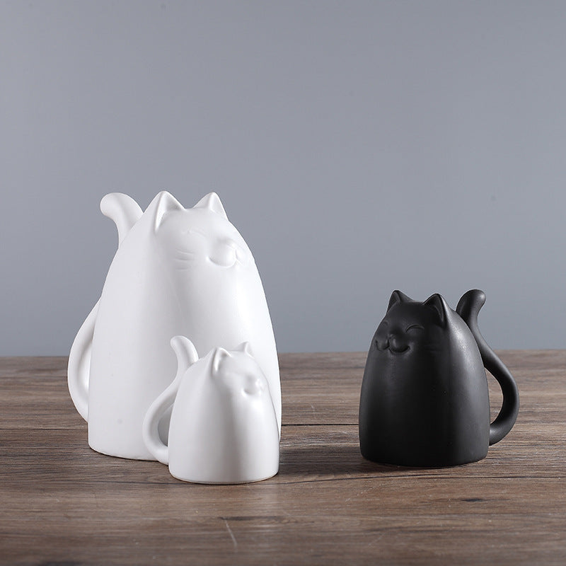 Nordic Ceramic Cat Vase Ornaments - Black & White Family of Three Decor
