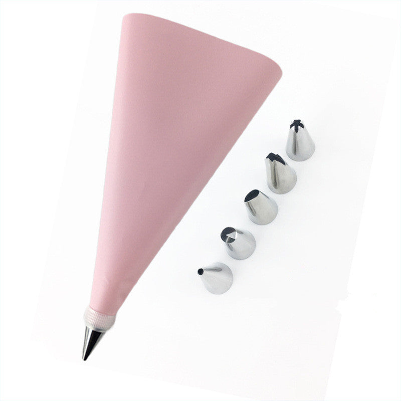 Cake Decorating Mouth Set with Stainless Steel Nozzles and Pink Silicone Bag
