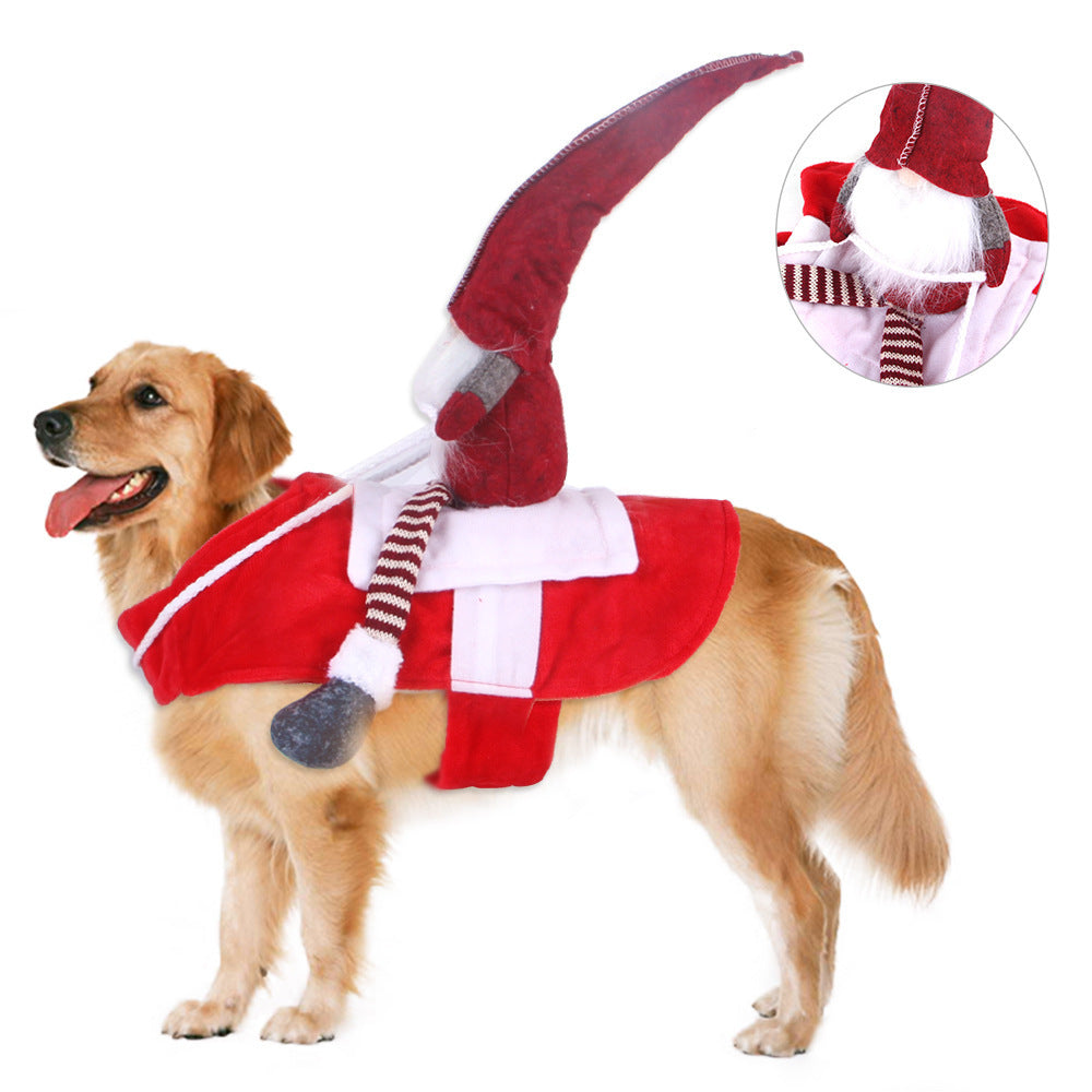 Pet Christmas Riding Costume with Santa Flannel for Festive Pet Cosplay