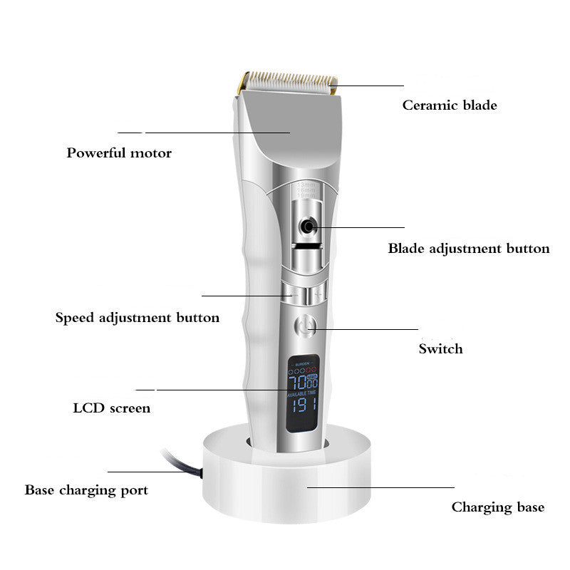 Rechargeable LCD Hair Clipper Trimmer – Silver