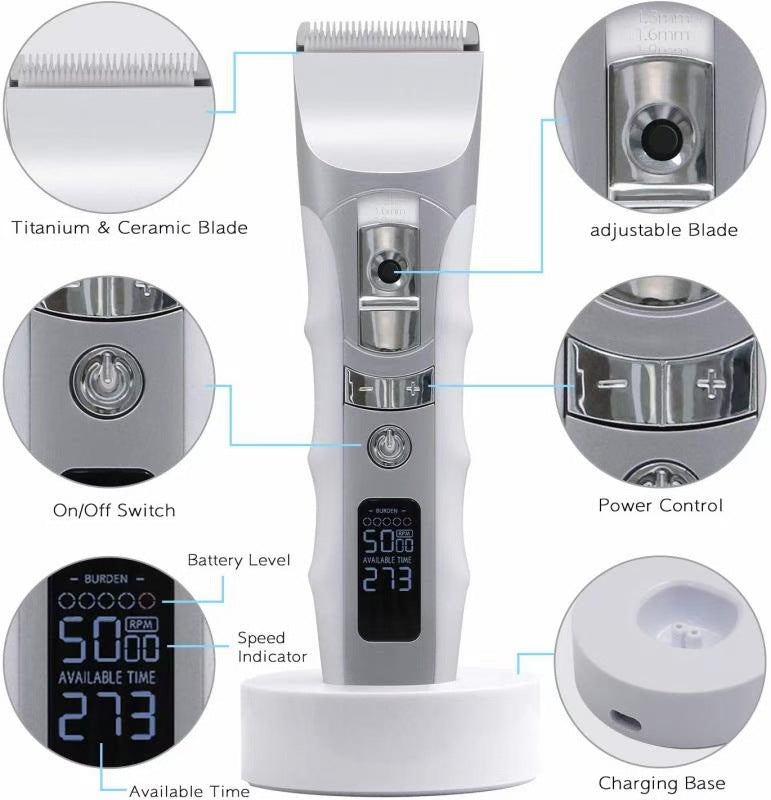 Rechargeable LCD Hair Clipper Trimmer – Silver