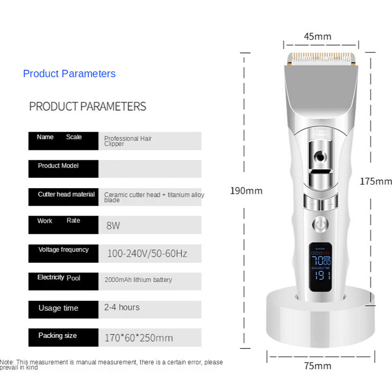 Rechargeable LCD Hair Clipper Trimmer – Silver