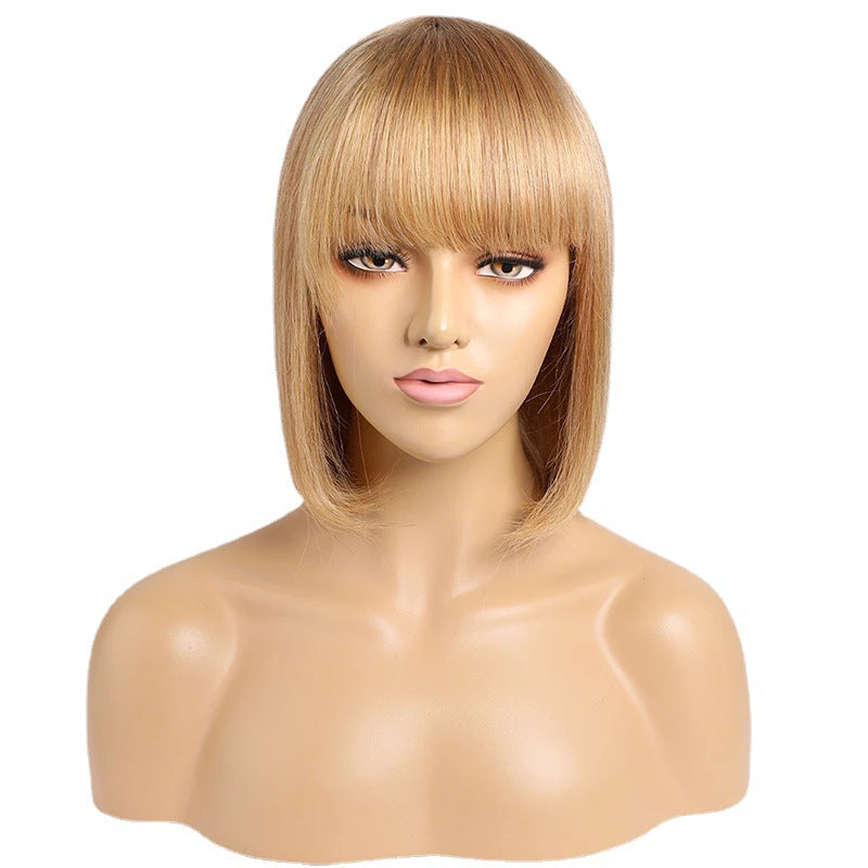 Golden Blonde Straight Hair Wig - Medium Length