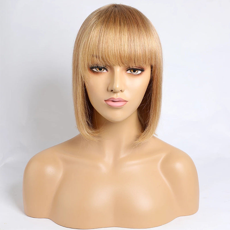 Golden Blonde Straight Hair Wig - Medium Length