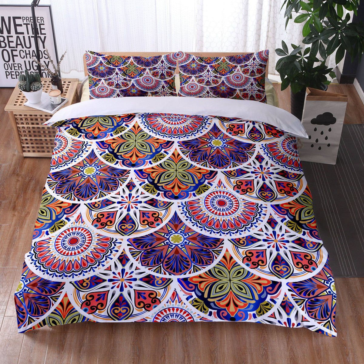 Mandala Bedding Quilt Cover Set with Pillowcases - Digital Print, Modern Style