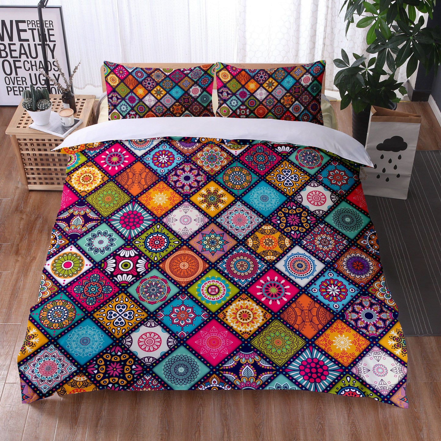 Mandala Bedding Quilt Cover Set with Pillowcases - Digital Print, Modern Style