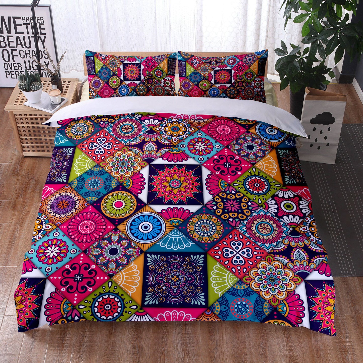 Mandala Bedding Quilt Cover Set with Pillowcases - Digital Print, Modern Style