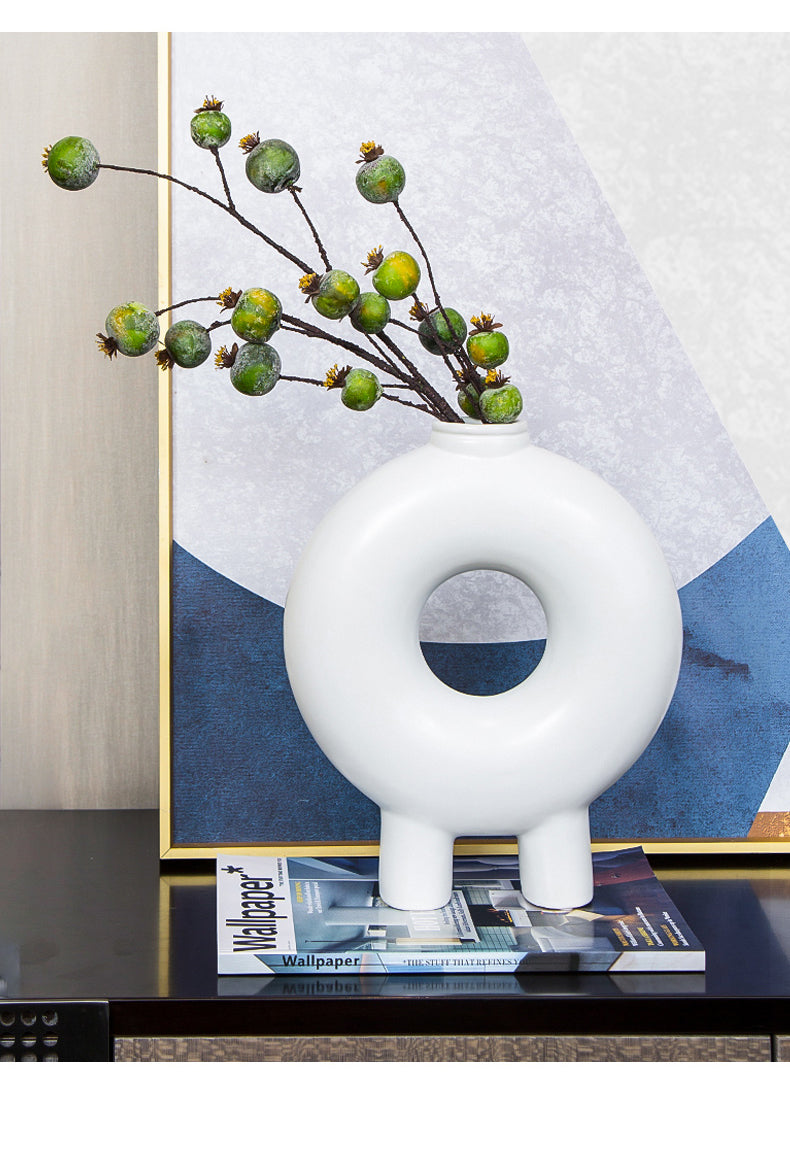 Donut Vase Decoration - Modern Ceramic Home Accent for Dry Flower Arrangements