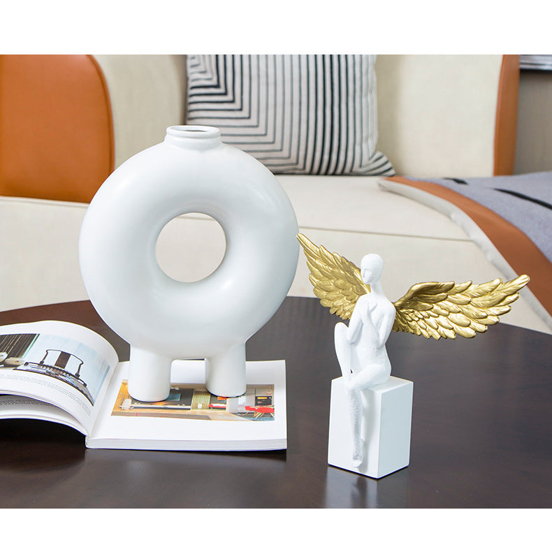 Donut Vase Decoration - Modern Ceramic Home Accent for Dry Flower Arrangements