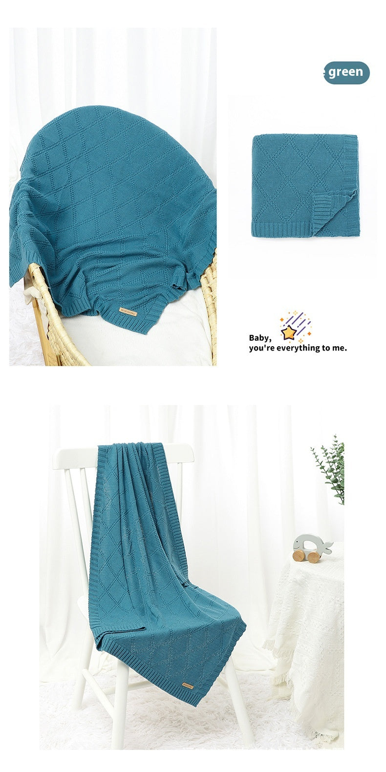 Baby Knitted Blanket 70x90cm Cotton Solid Color Bedding for Toddler