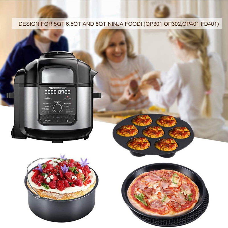 7-Piece Silicone Air Fryer Accessories Set for 5-8 Qt Cookers - Black