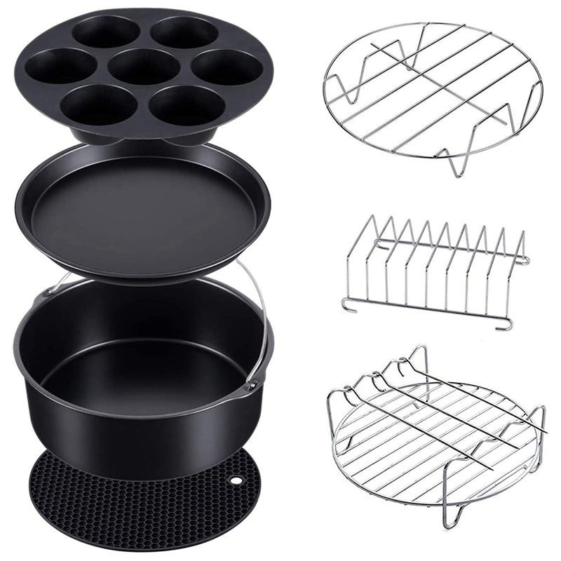 7-Piece Silicone Air Fryer Accessories Set for 5-8 Qt Cookers - Black
