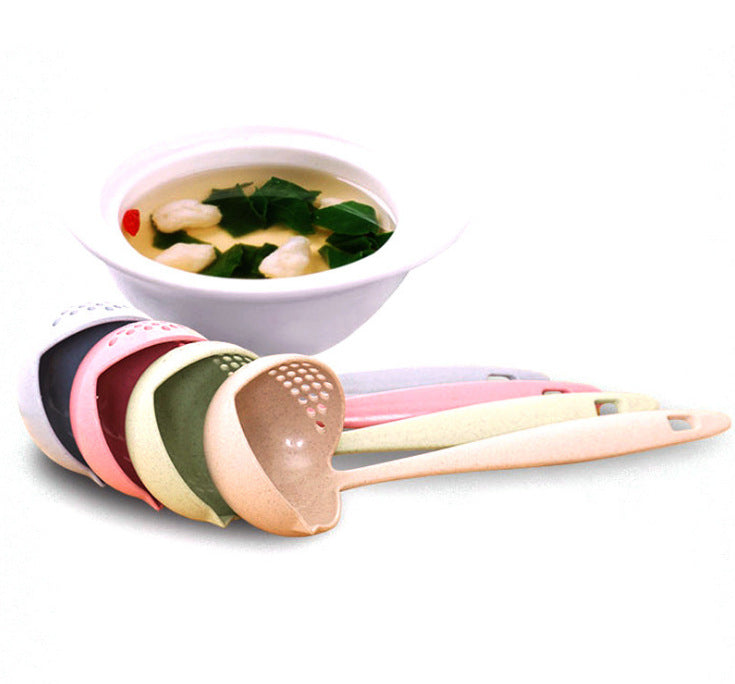 Dual-Purpose Soup Spoon with Wheat Straw Handle - Kitchen Utensil