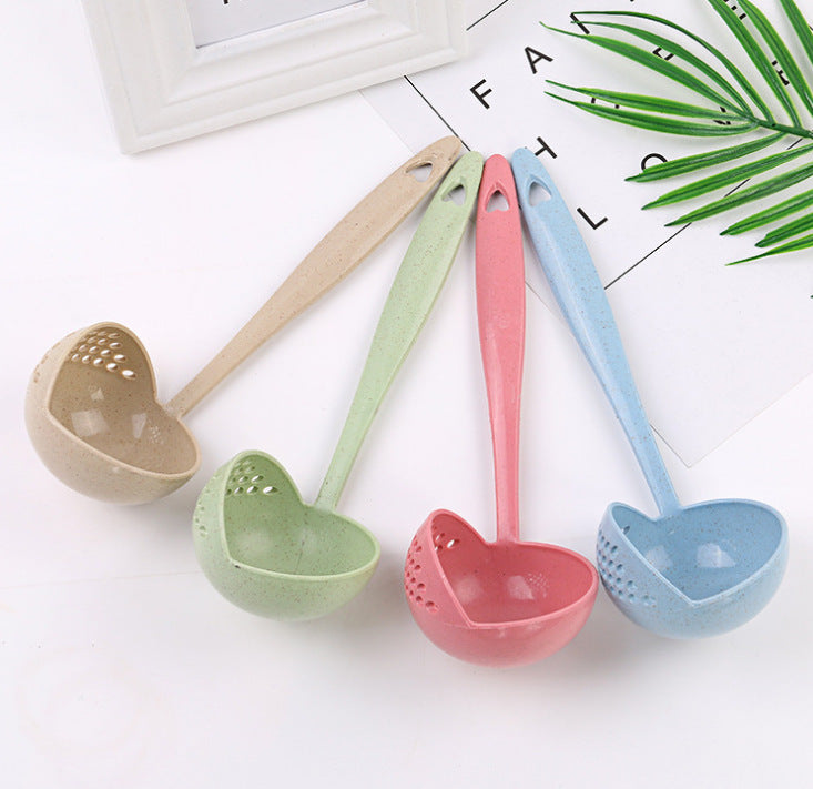 Dual-Purpose Soup Spoon with Wheat Straw Handle - Kitchen Utensil