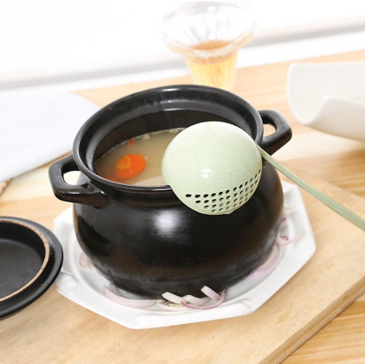 Dual-Purpose Soup Spoon with Wheat Straw Handle - Kitchen Utensil