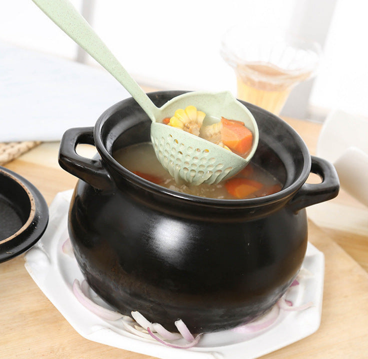 Dual-Purpose Soup Spoon with Wheat Straw Handle - Kitchen Utensil
